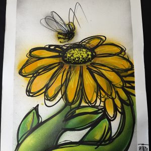 Pico Favelado Original art work, Sunflower and Bee (1001)
