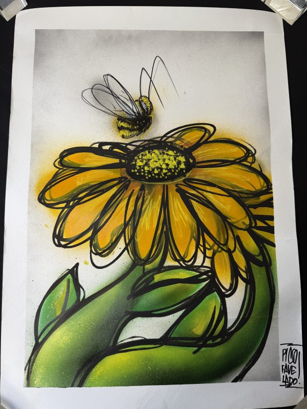 Pico Favelado Original art work, Sunflower and Bee (1001)